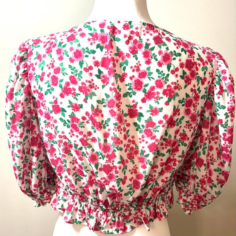 For Love & Lemons Petal Floral Tie Front Crop Top Small - Picture 6 of 9